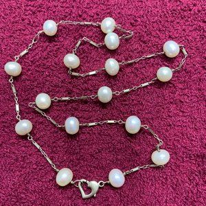 .925 Sterling 18" Link Chain With Fun Button Pearl Accents. Preowned. (609)